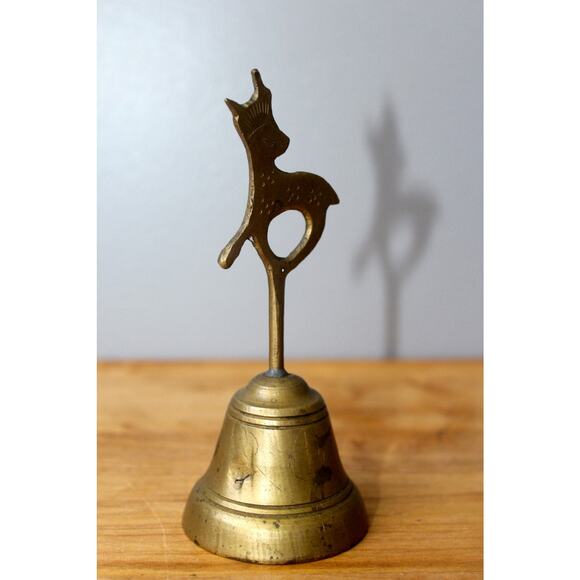 Vintage Brass Reindeer School Bell, Christmas Holiday Decorations, Patina - Picture 3 of 5